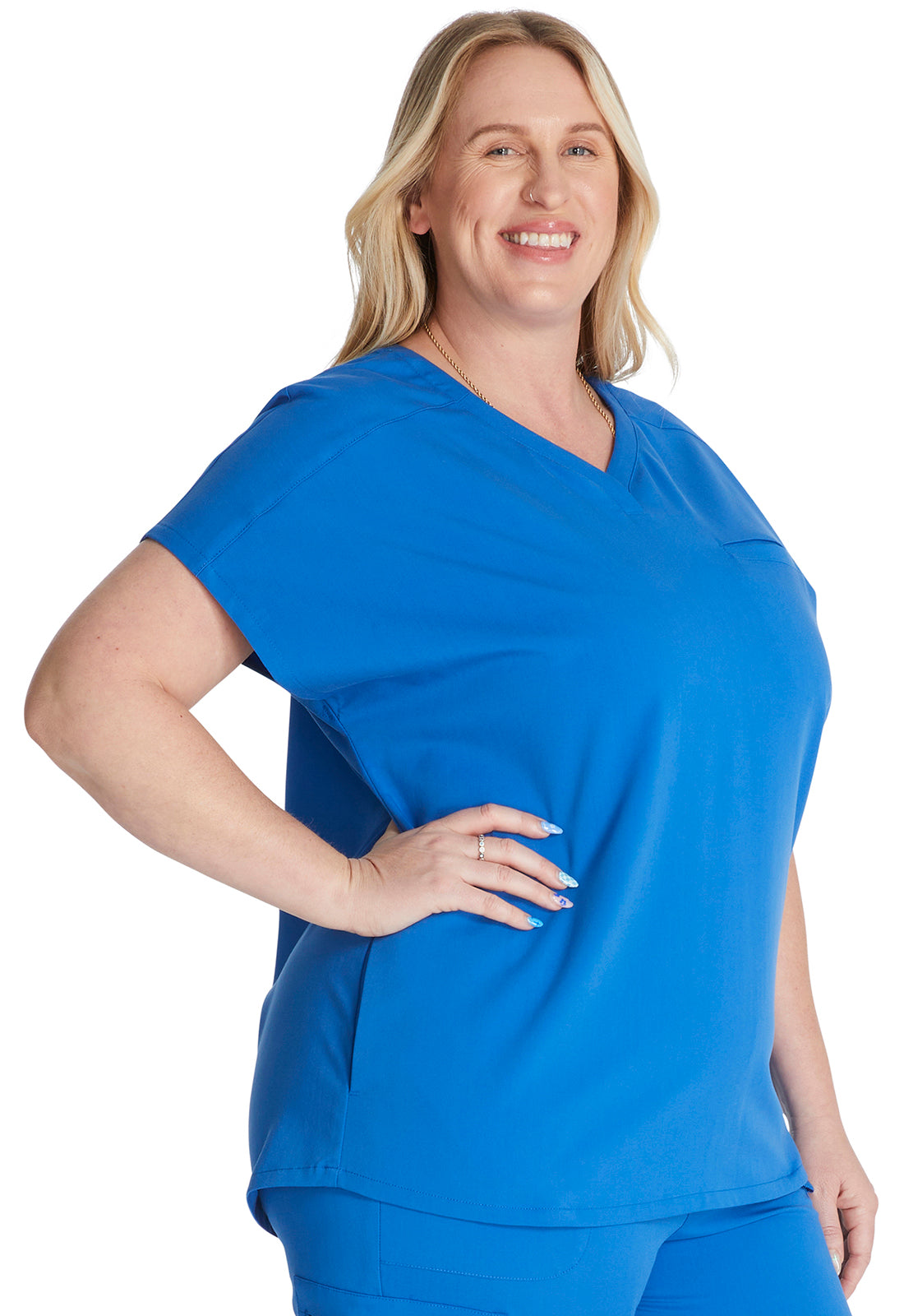 Atmos CK836A V-Neck Top Royal Model Image Left Side | Cherokee