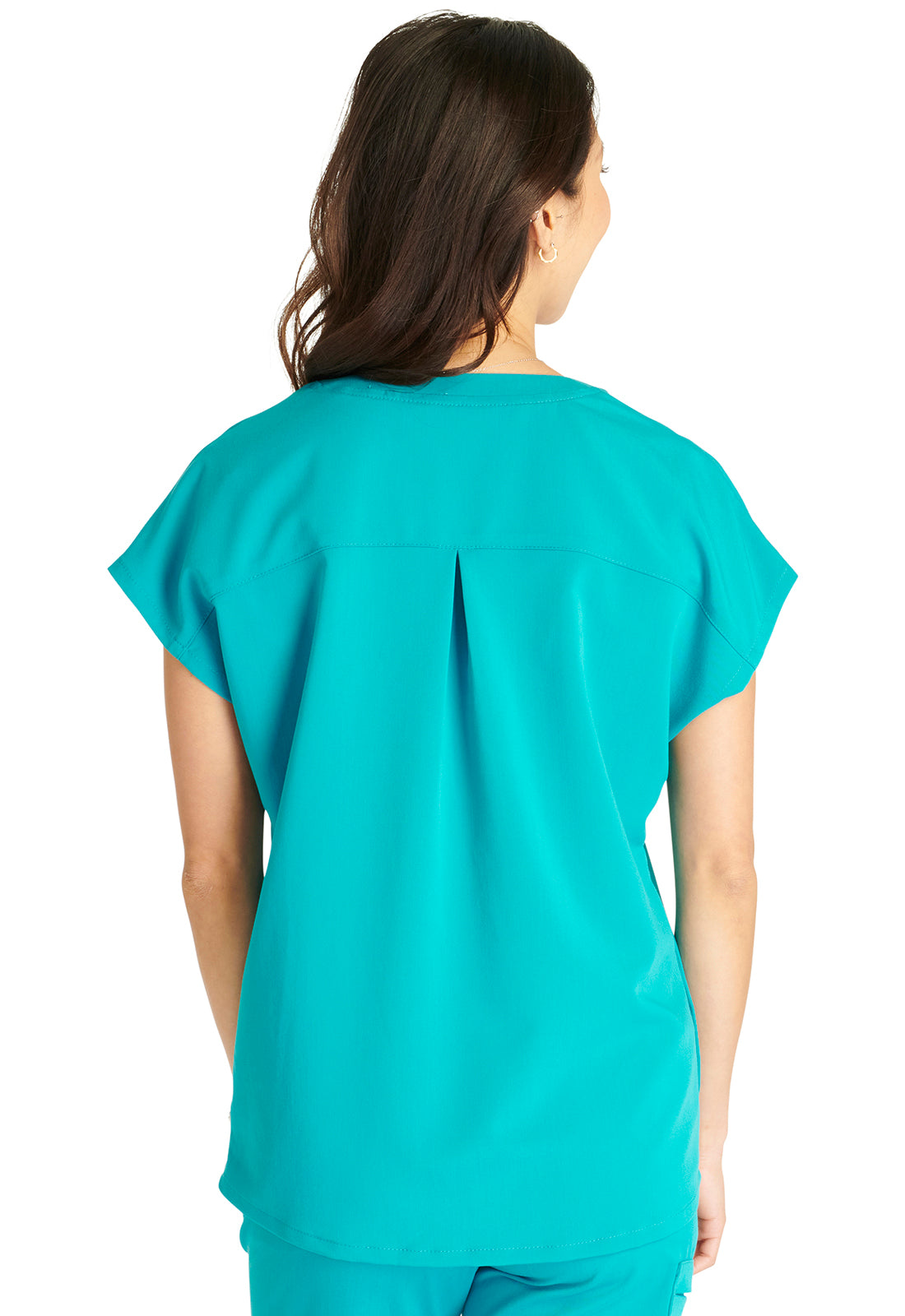 Atmos CK836A V-Neck Top Teal Blue Model Image Back | Cherokee