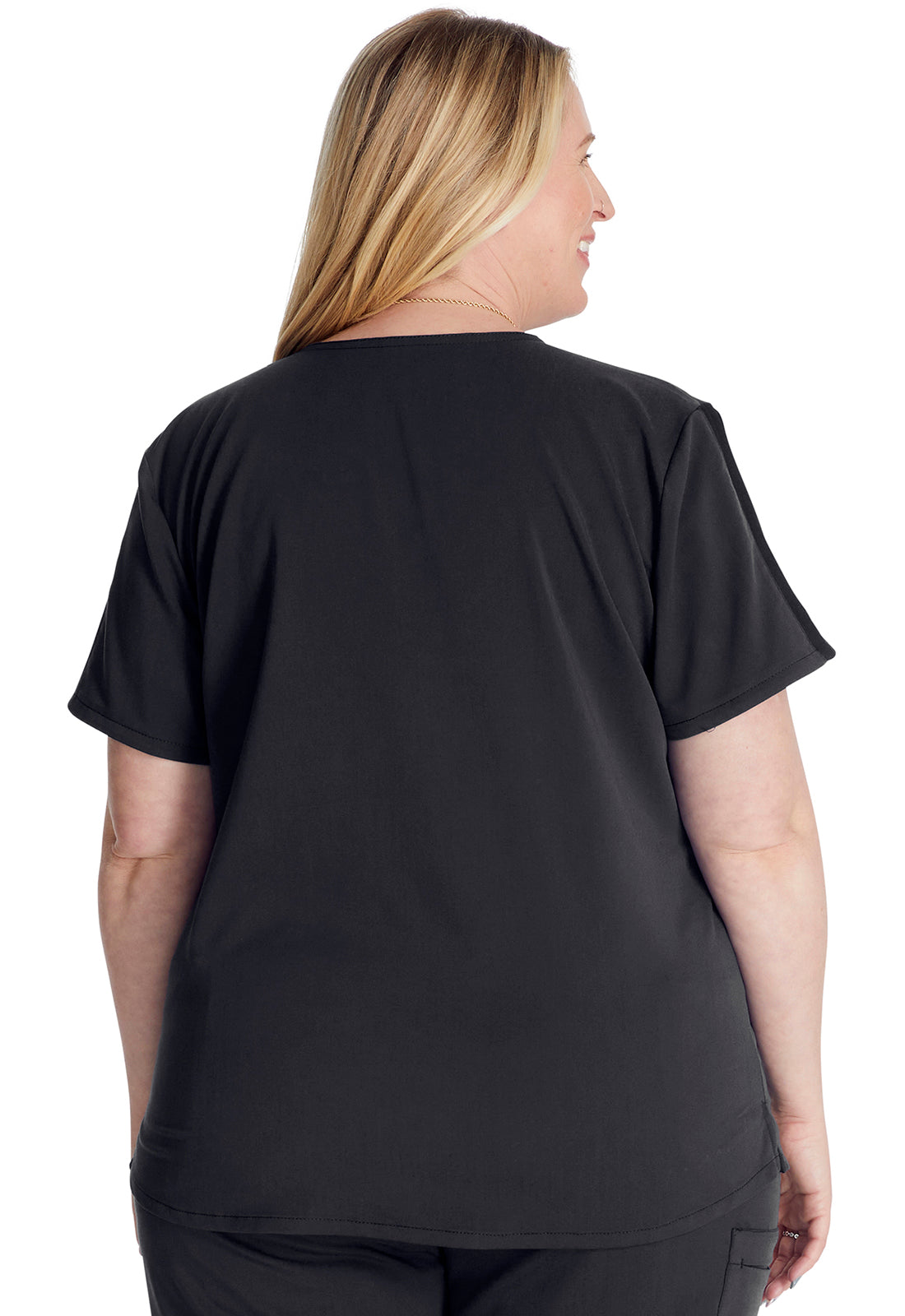 Atmos CK837A V-Neck Top Black Model Image Back | Cherokee