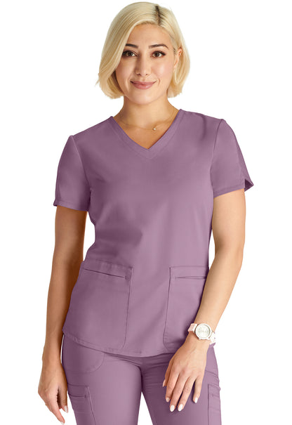 Atmos CK837A V-Neck Top Mauve Haze Model Image Front | Cherokee