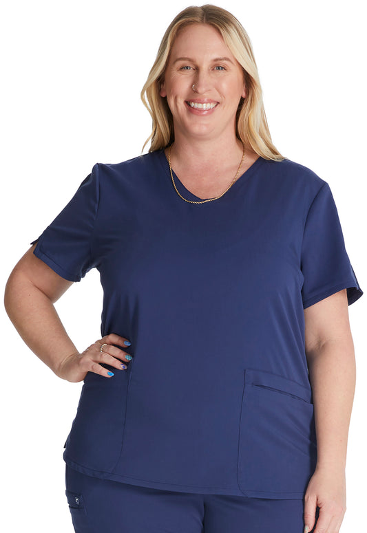 Atmos CK837A V-Neck Top Navy Model Image Front | Cherokee