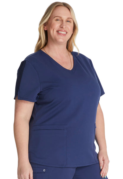 Atmos CK837A V-Neck Top Navy Model Image Left Side | Cherokee