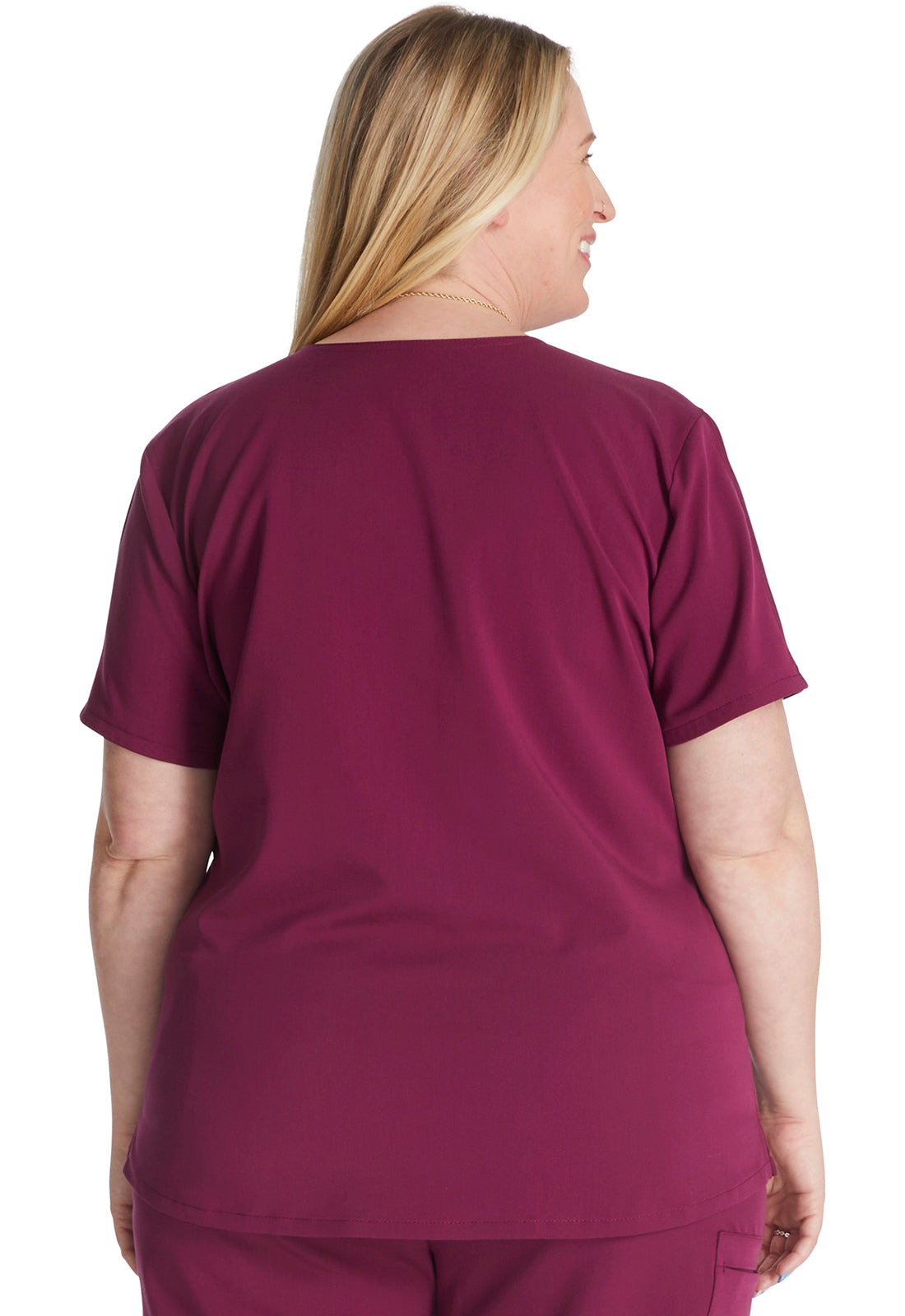 Atmos CK837A V-Neck Top Wine Model Image Back | Cherokee