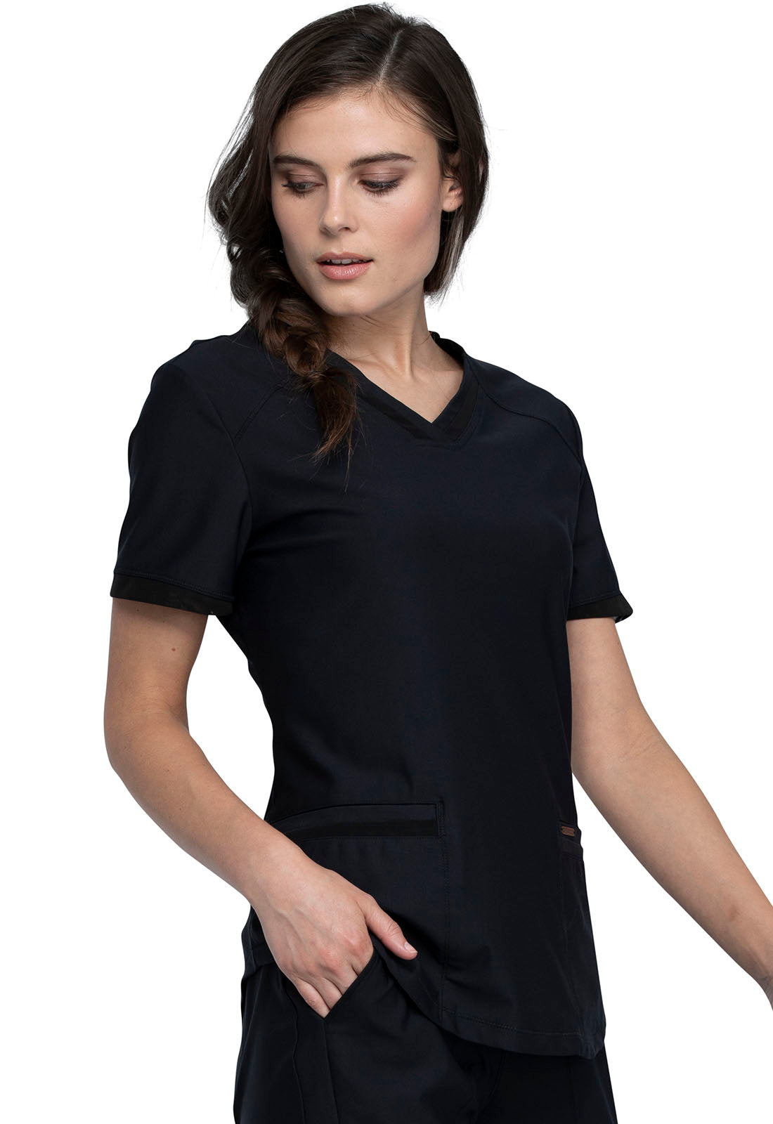 Form CK840 V-Neck Top Black Model Image Left Side | Cherokee