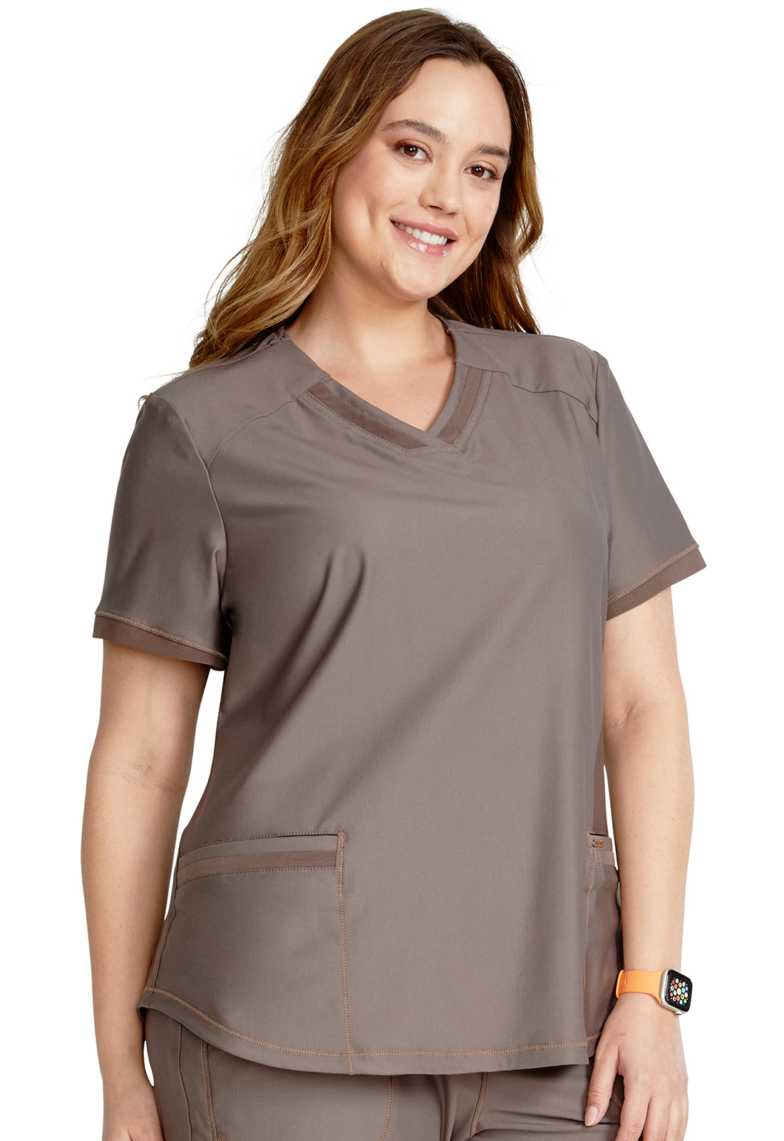 Form CK840 V-Neck Top Iron Model Image Left Side | Cherokee