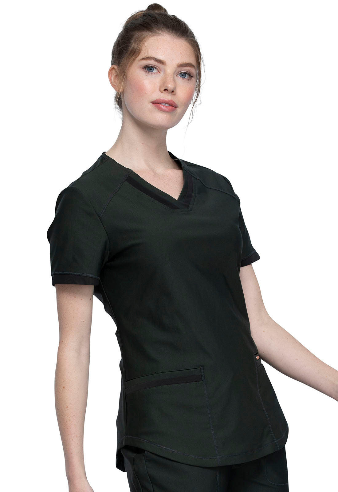 Form CK840 V-Neck Top Olive Branch Model Image Left Side | Cherokee