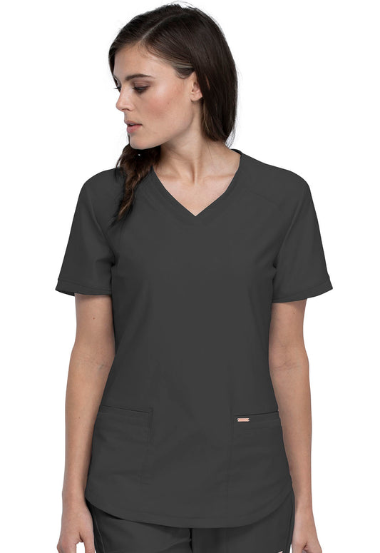 Form CK840 V-Neck Top Pewter Model Image Front | Cherokee