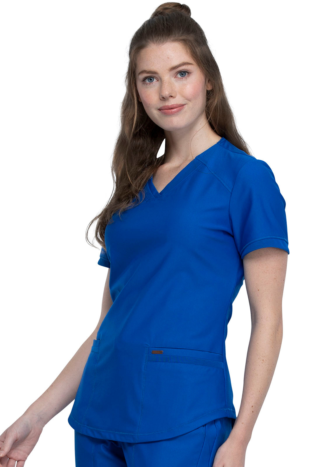 Form CK840 V-Neck Top Royal Model Image Right Side | Cherokee