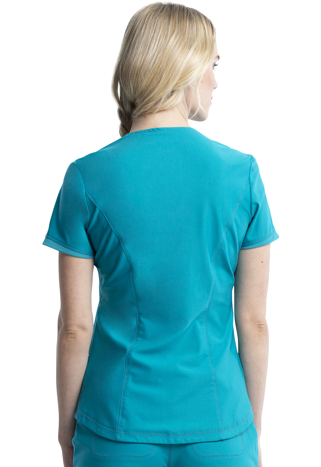 Form CK840 V-Neck Top Teal Blue Model Image Back | Cherokee