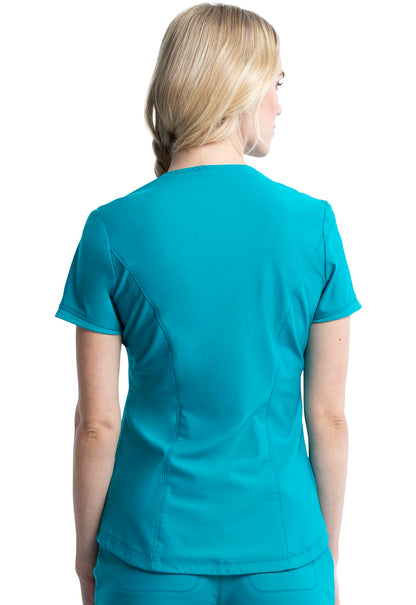 Form CK840 V-Neck Top Teal Blue Model Image Back | Cherokee