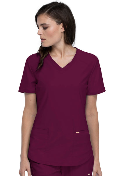 Form CK840 V-Neck Top Wine Model Image Front | Cherokee