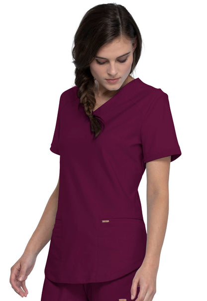 Form CK840 V-Neck Top Wine Model Image Right Side | Cherokee