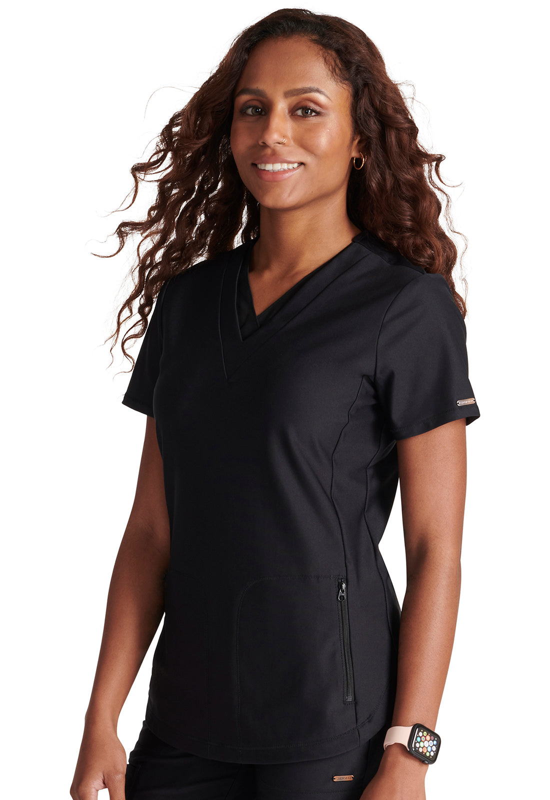 Form CK843 V Neck Top Black Model Image Right Side | Cherokee