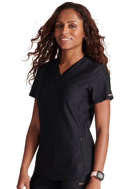 Form CK843 V Neck Top Black Model Image Right Side | Cherokee