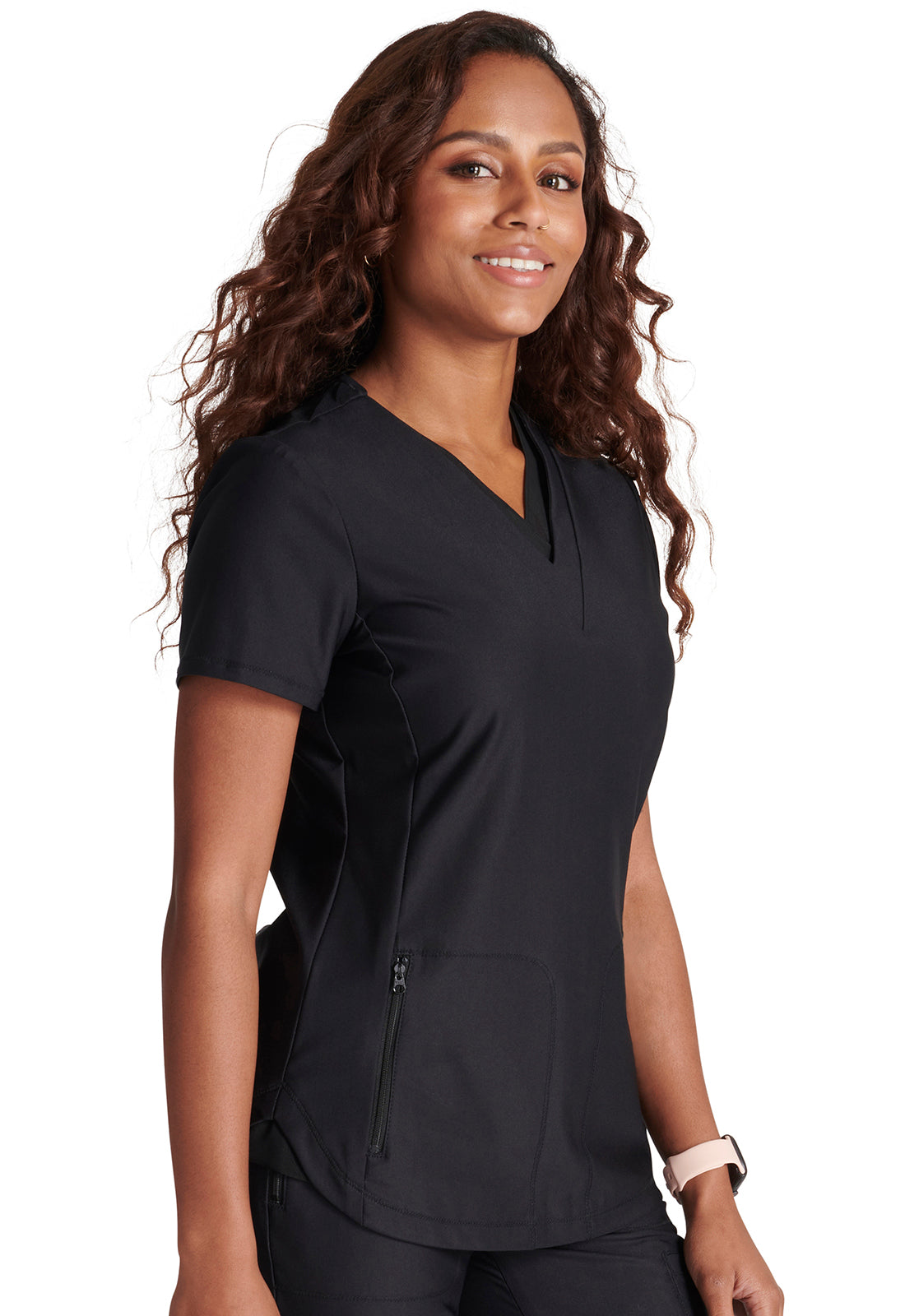 Form CK843 V Neck Top Black Model Image Left Side | Cherokee