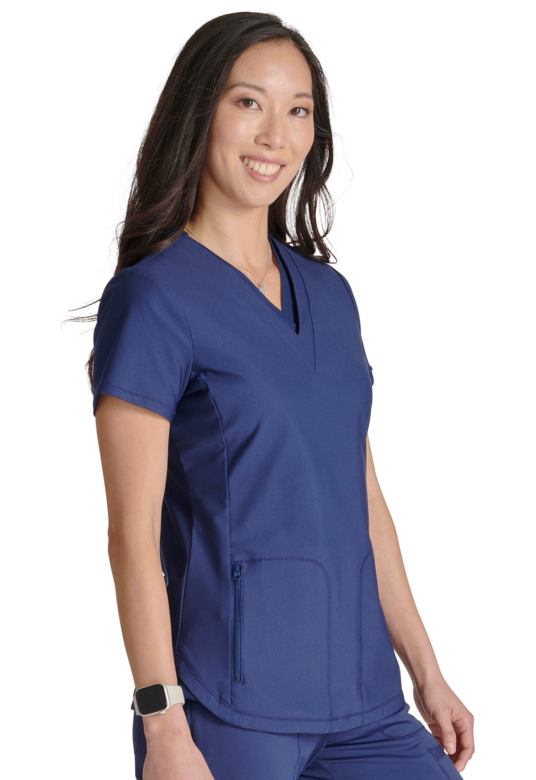 Form CK843 V Neck Top Navy Model Image Left Side | Cherokee