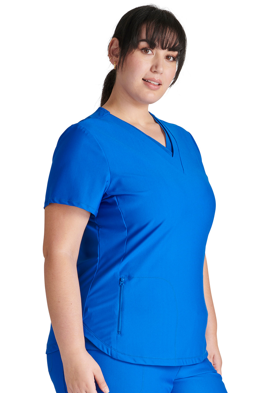 Form CK843 V Neck Top Royal Model Image Left Side | Cherokee