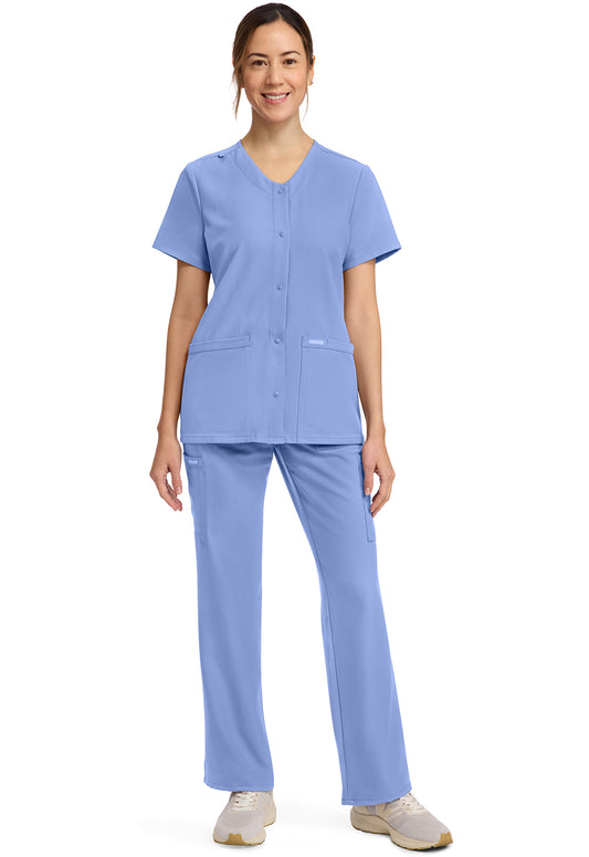 Workwear Originals Ultra CK844A Women's 2-Pocket Snap-Front Scrub Top Ciel Blue