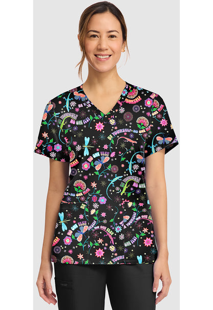 Genuine CK856 Women's Print V-Neck Scrub Top Celebrate You