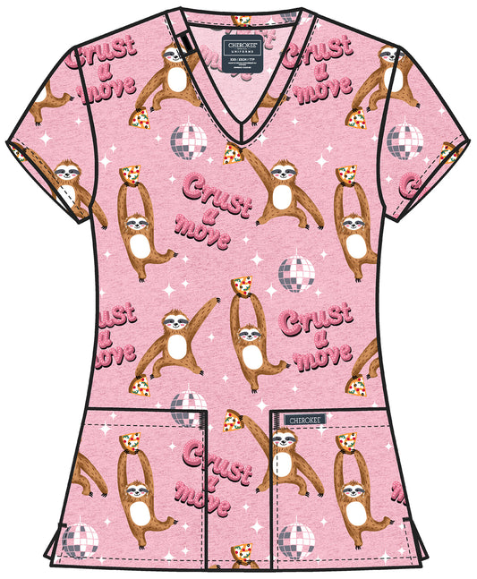 Genuine CK856 Women's Print V-Neck Scrub Top Crust A Move