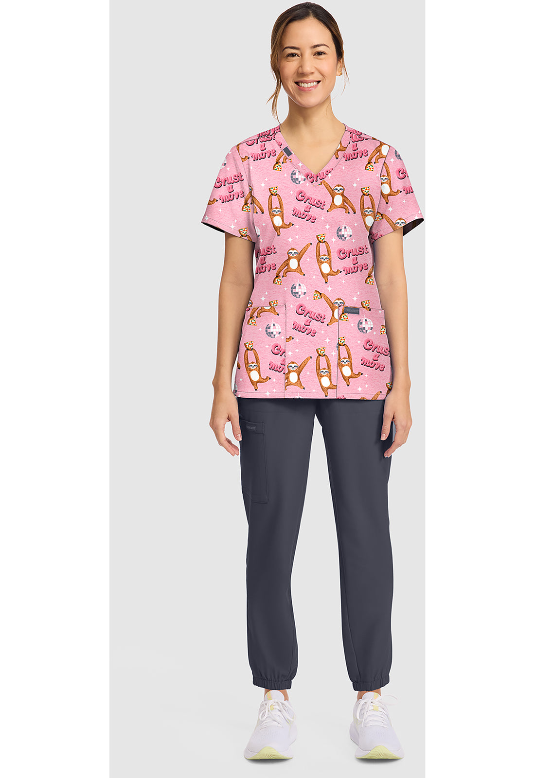 Genuine CK856 Women's Print V-Neck Scrub Top Crust A Move