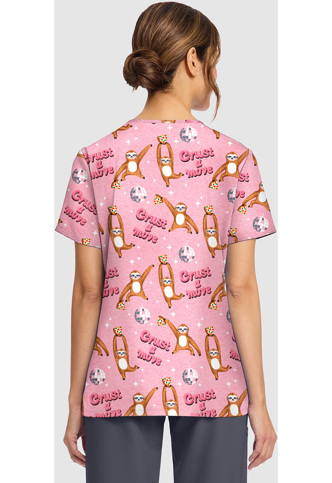 Genuine CK856 Women's Print V-Neck Scrub Top Crust A Move