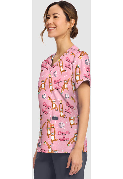 Genuine CK856 Women's Print V-Neck Scrub Top Crust A Move