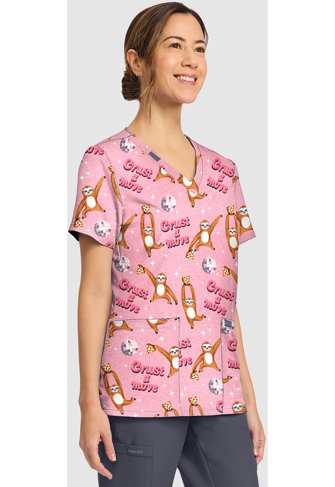 Genuine CK856 Women's Print V-Neck Scrub Top Crust A Move