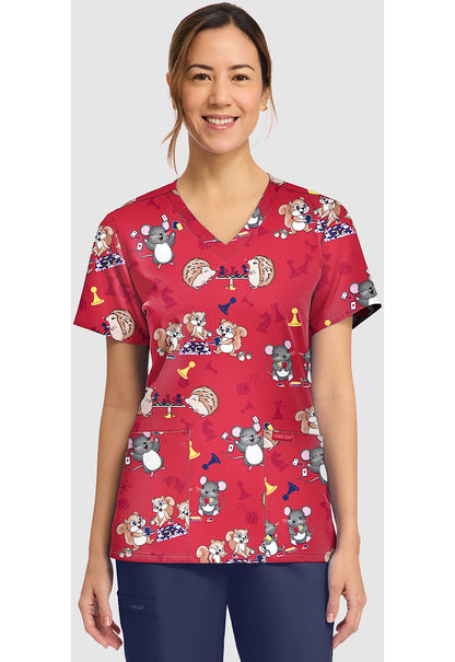 Genuine CK856 Women's Print V-Neck Scrub Top Game Night
