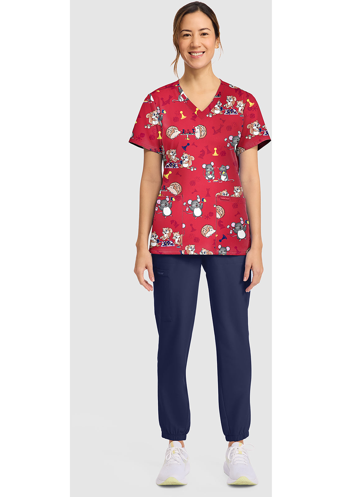 Genuine CK856 Women's Print V-Neck Scrub Top Game Night