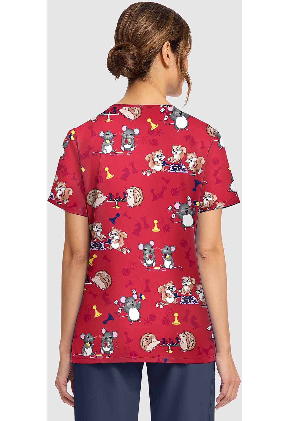 Genuine CK856 Women's Print V-Neck Scrub Top Game Night