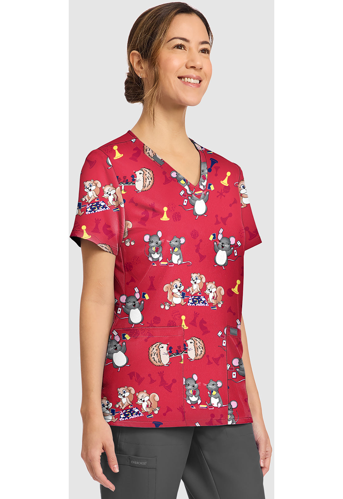 Genuine CK856 Women's Print V-Neck Scrub Top Game Night