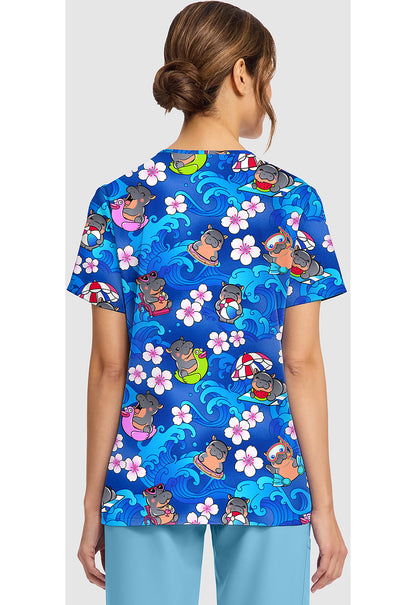 Prints CK856 Women's Print V-Neck Top Hippo Water Mus