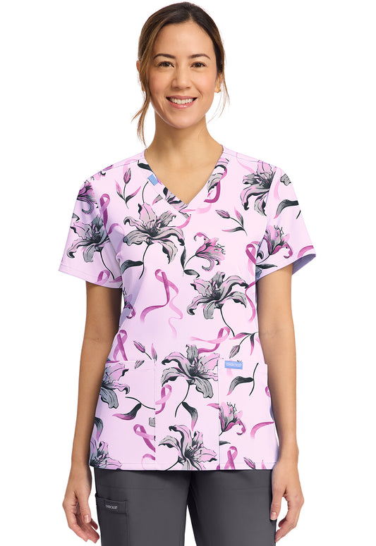Cherokee Prints CK856 Women's Print V-Neck Top Loving Lilies