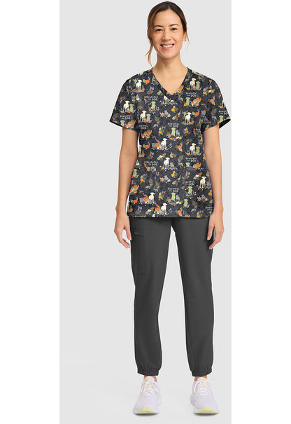 Genuine CK856 Women's Print V-Neck Scrub Top Grateful For Dog