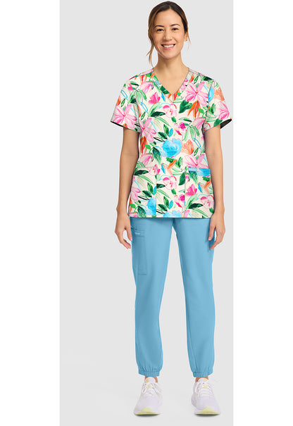 Prints CK856 Women's Print V-Neck Top Painterly Floral