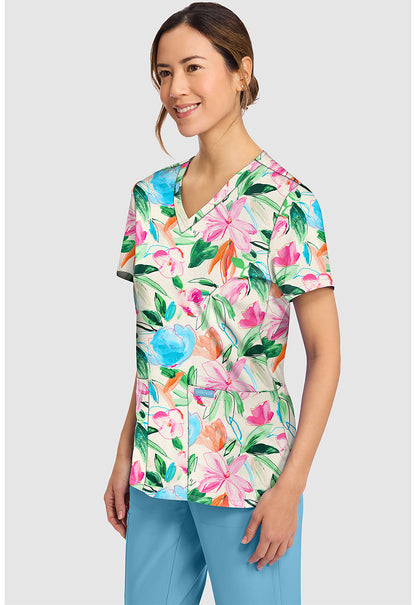 Prints CK856 Women's Print V-Neck Top Painterly Floral