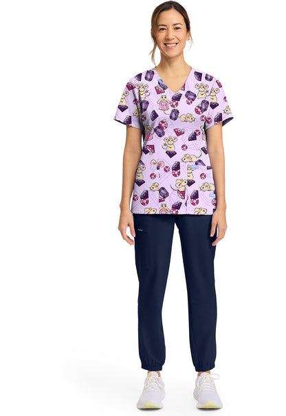Cherokee Prints CK856 Women's Print V-Neck Top Princess Mouse