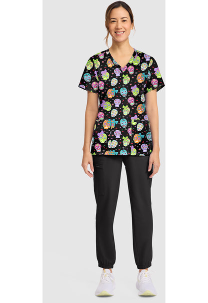 Genuine CK856 Women's Print V-Neck Scrub Top Sweety Skull