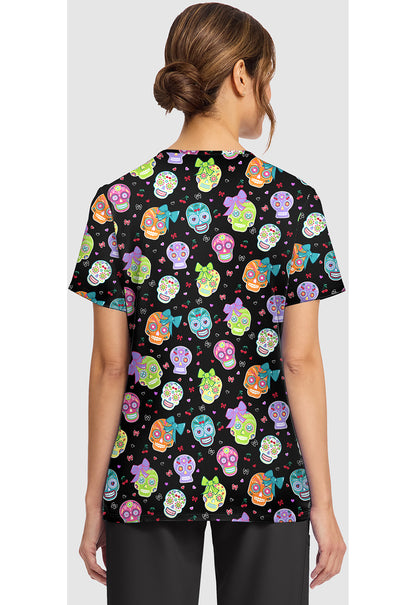Genuine CK856 Women's Print V-Neck Scrub Top Sweety Skull
