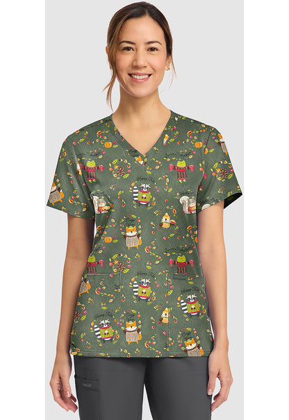 Genuine CK856 Women's Print V-Neck Scrub Top Sweaters Weather