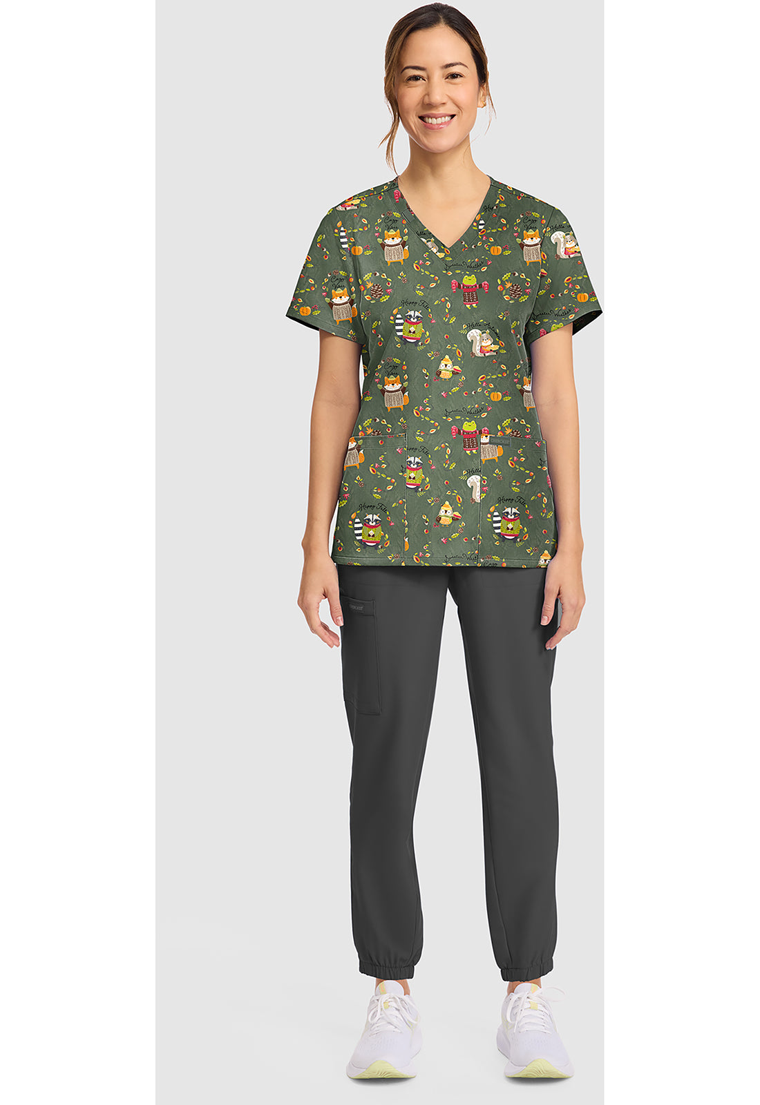 Genuine CK856 Women's Print V-Neck Scrub Top Sweaters Weather