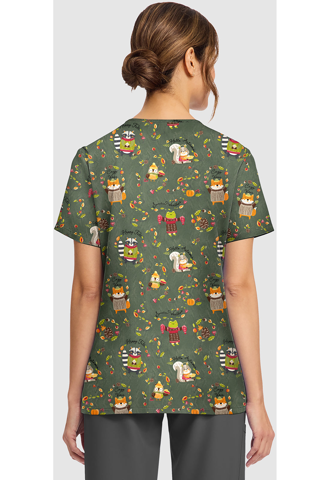 Genuine CK856 Women's Print V-Neck Scrub Top Sweaters Weather