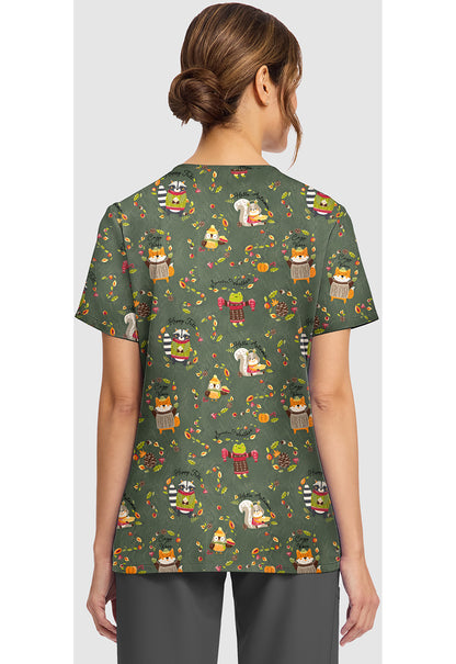 Genuine CK856 Women's Print V-Neck Scrub Top Sweaters Weather
