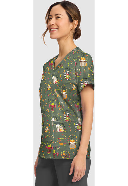 Genuine CK856 Women's Print V-Neck Scrub Top Sweaters Weather
