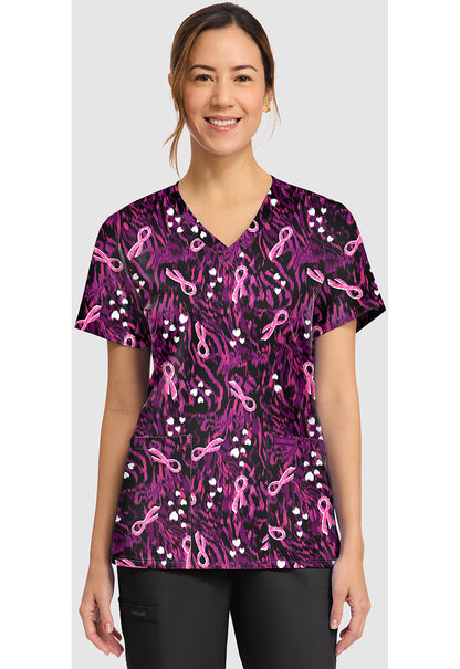 Genuine CK856 Women's Print V-Neck Scrub Top Untamed Care