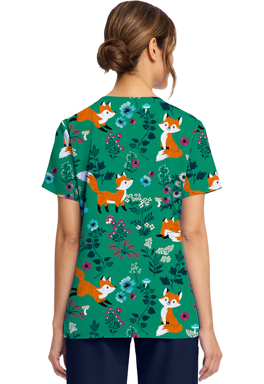 Cherokee Prints CK856 Women's Print V-Neck Top Wild Fox
