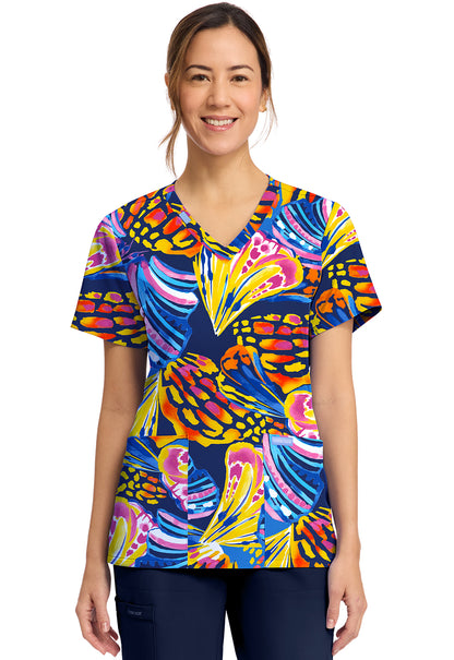 Cherokee Prints CK856 Women's Print V-Neck Top Winging It