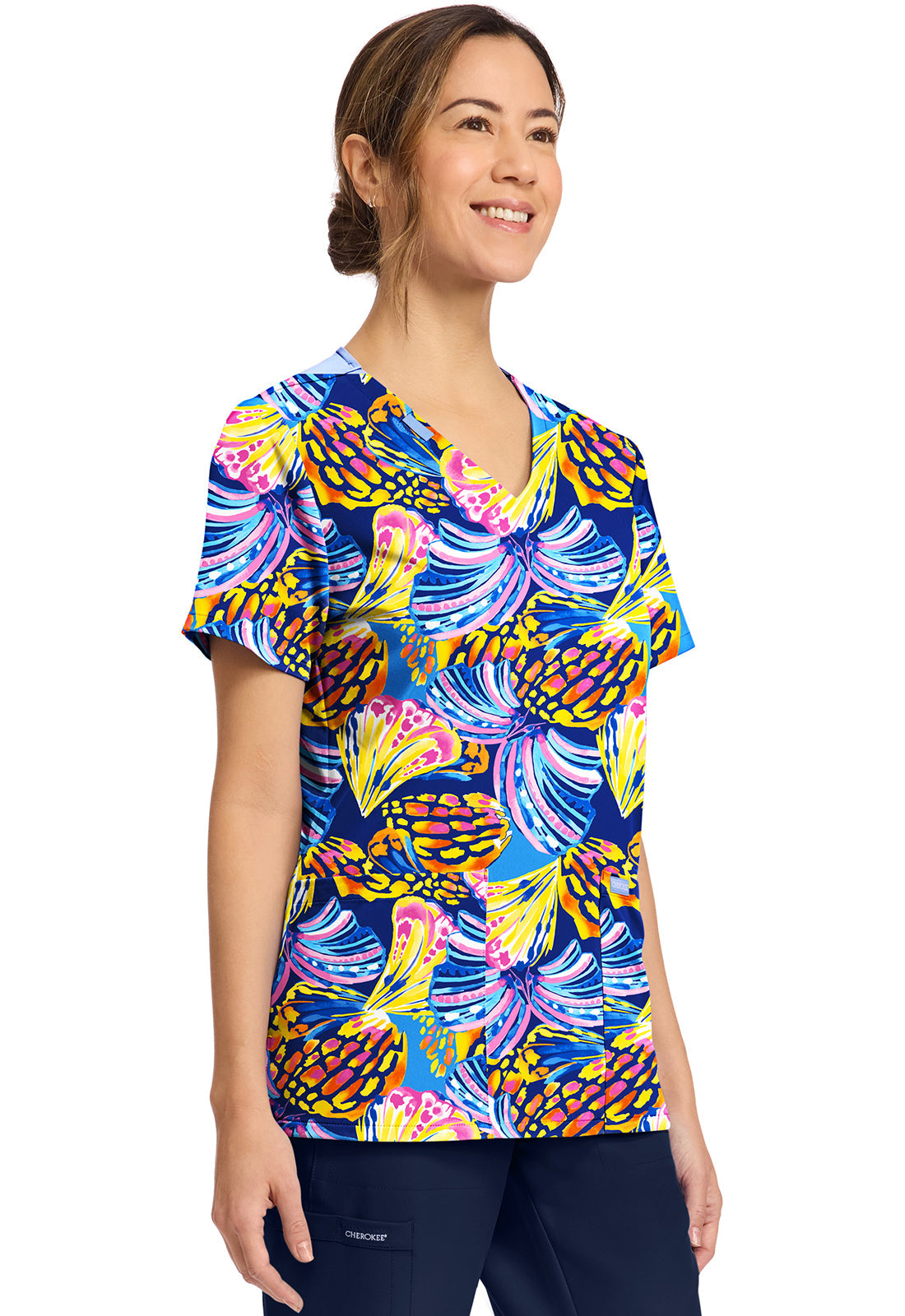Cherokee Prints CK856 Women's Print V-Neck Top image 3