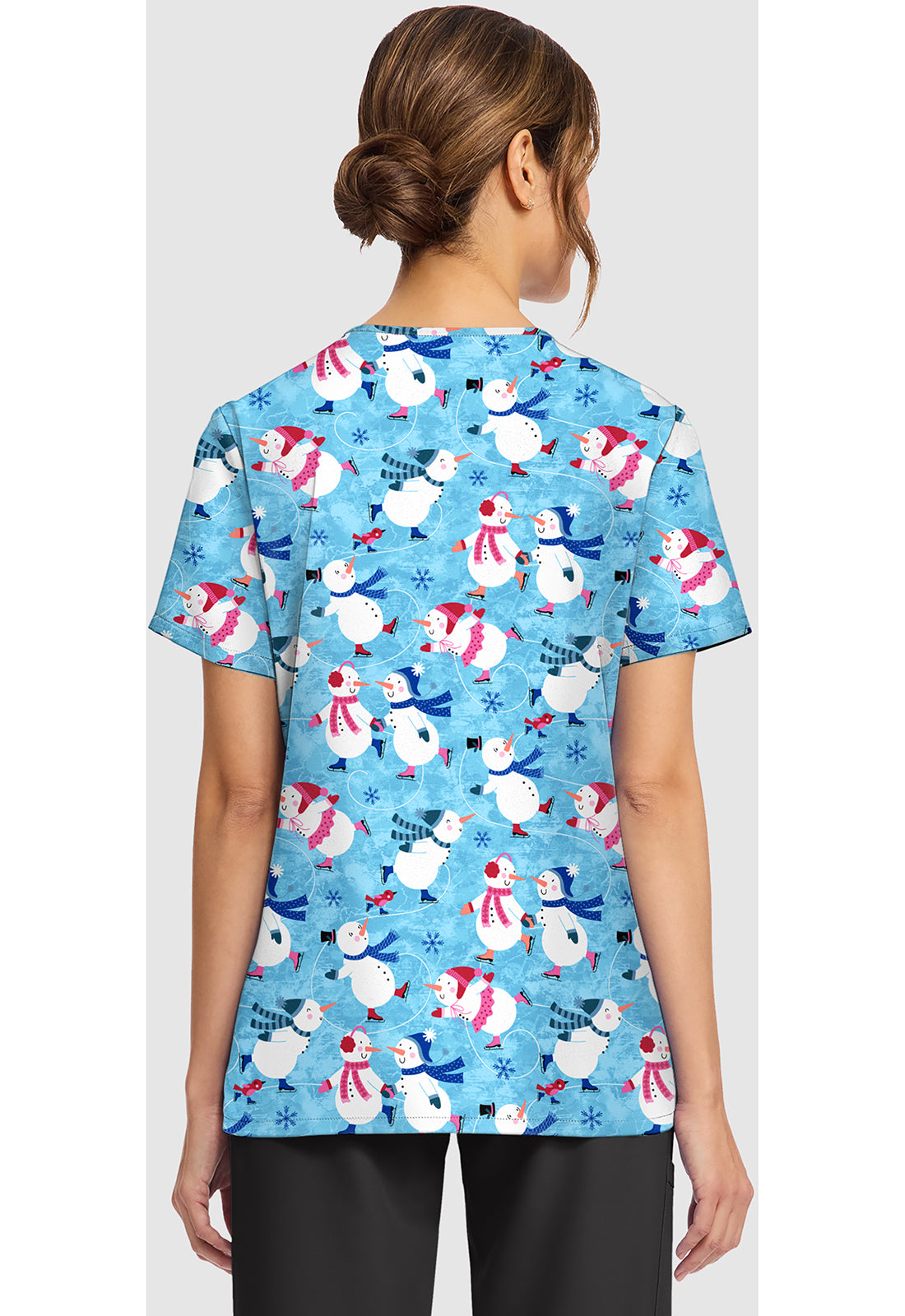 Genuine CK856 Women's Print V-Neck Scrub Top Winter Wonderland